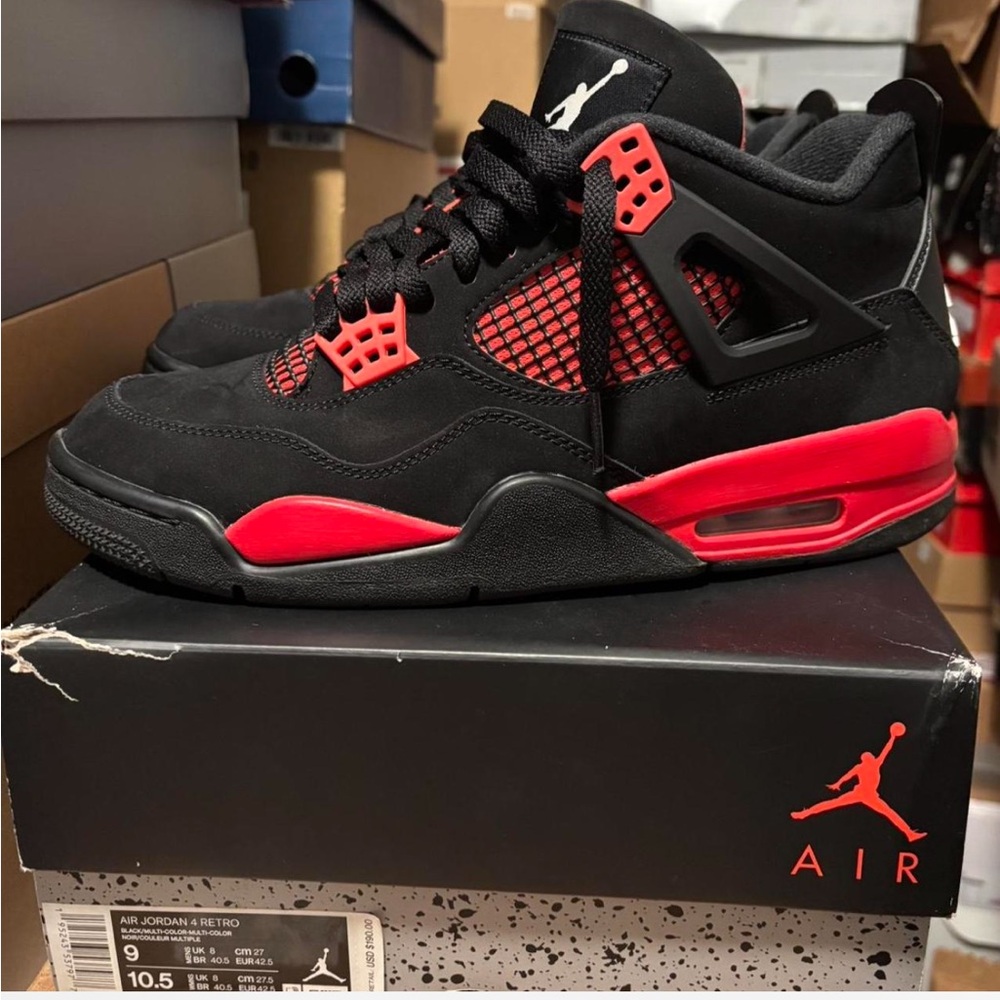Authentic ‘Red Thunder’ Jordan 4 retro. size 9 men’s *Like New* w/box. - Picture 6 of 8